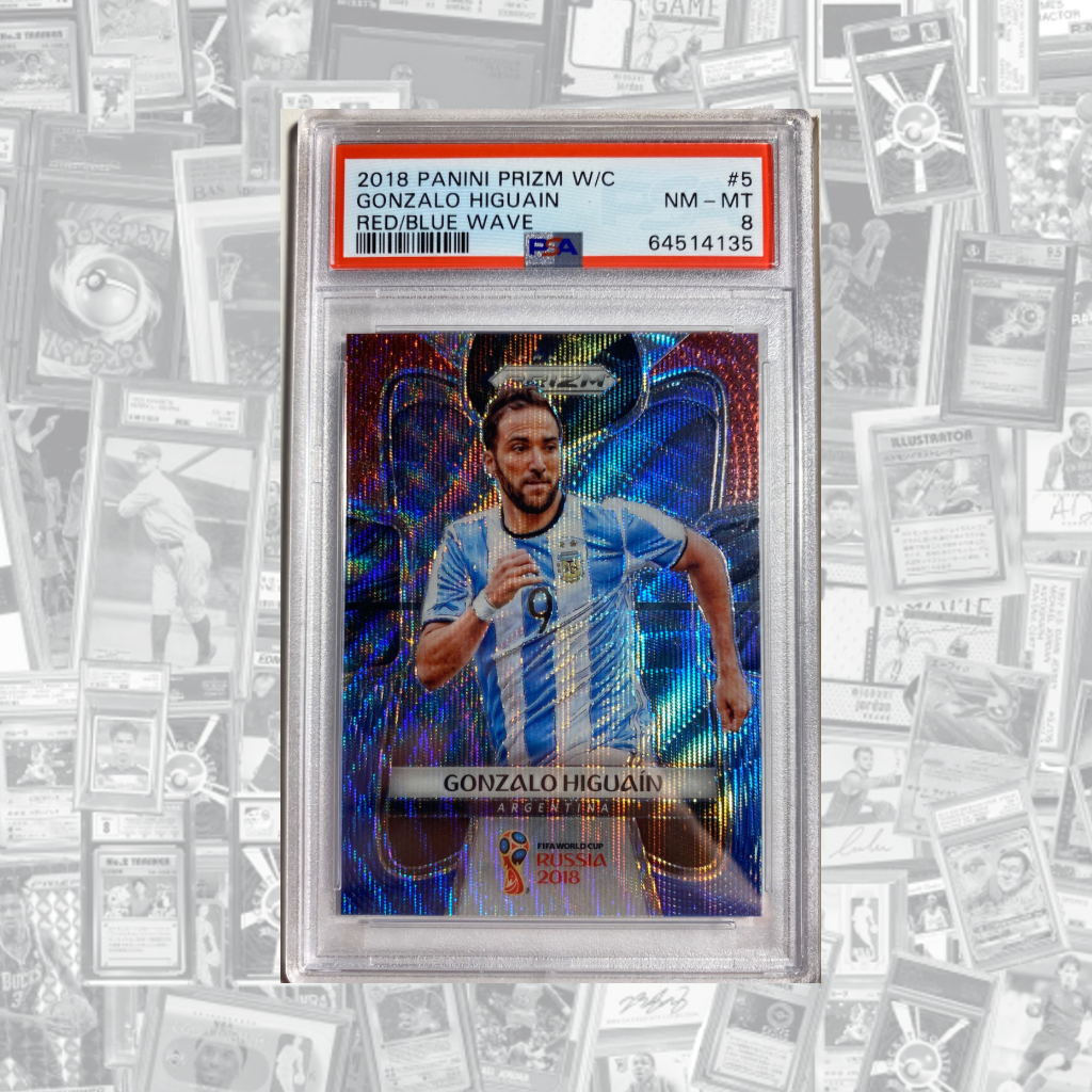 Gonzalo Higuain PSA 8 Panini Prizm WC 2018 Red/Blue Wawe #5