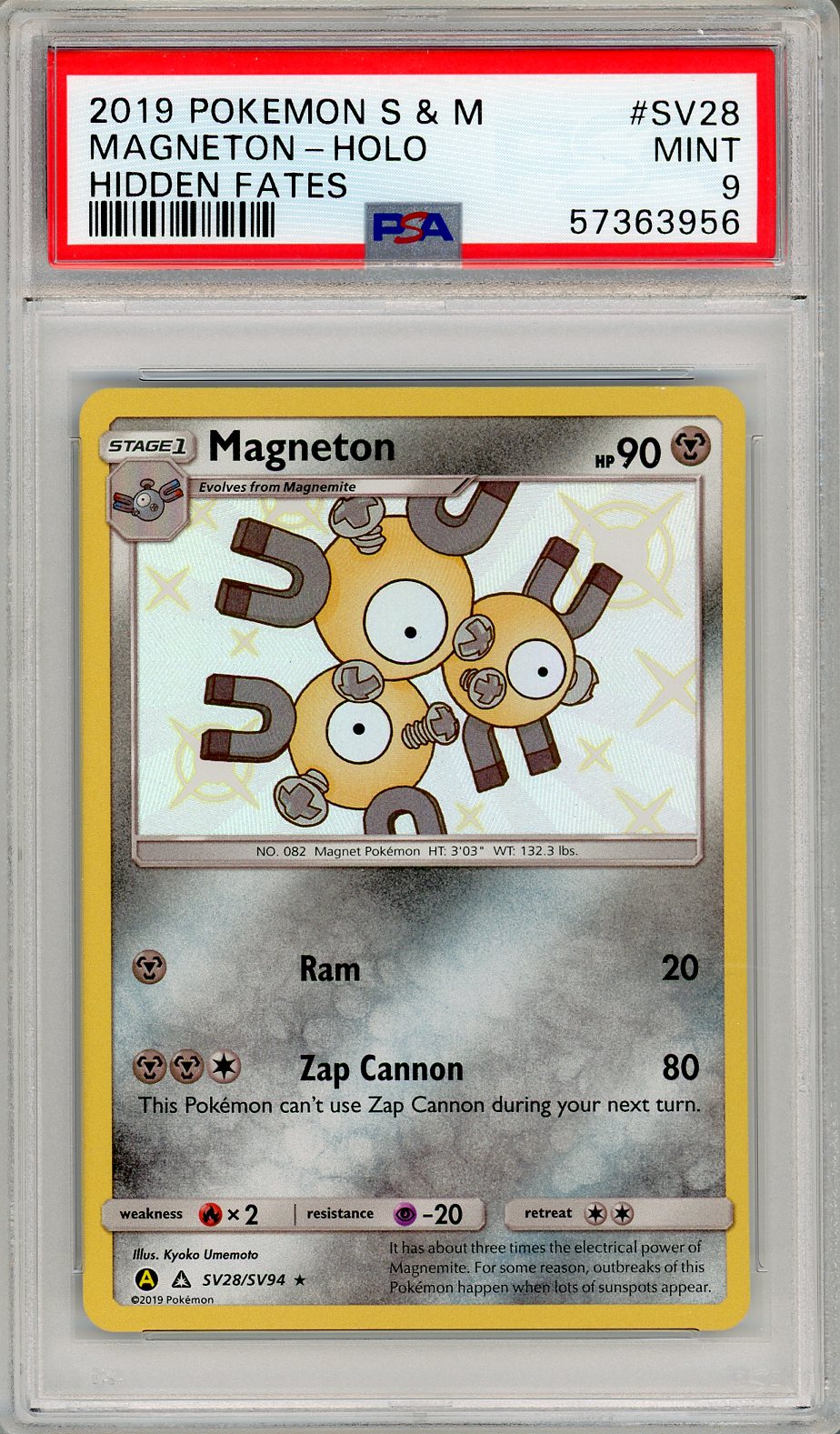 Magneton Holo (Baby Shiny) SV28 - PSA 9 - S&M Hidden Fates 2019