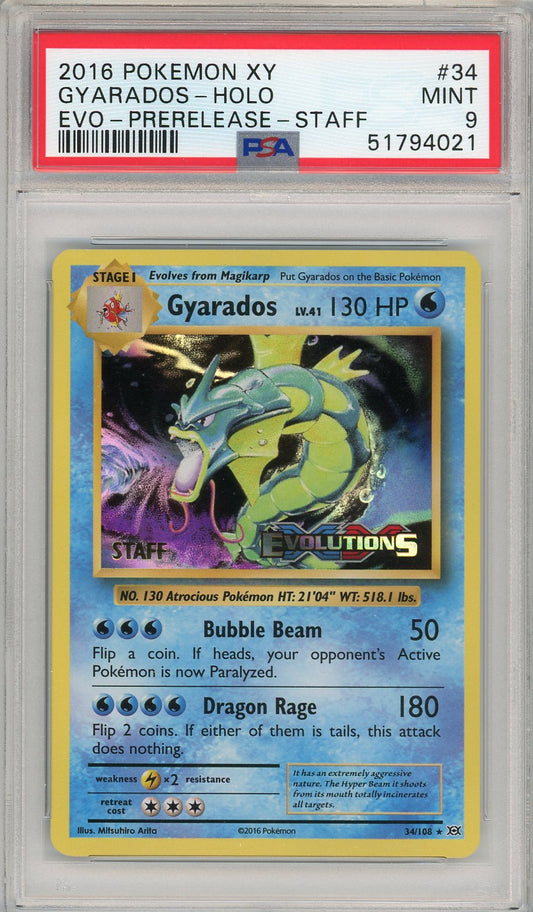 Gyarados Holo Prerelease Staff PSA 9 - XY Evolutions 2016