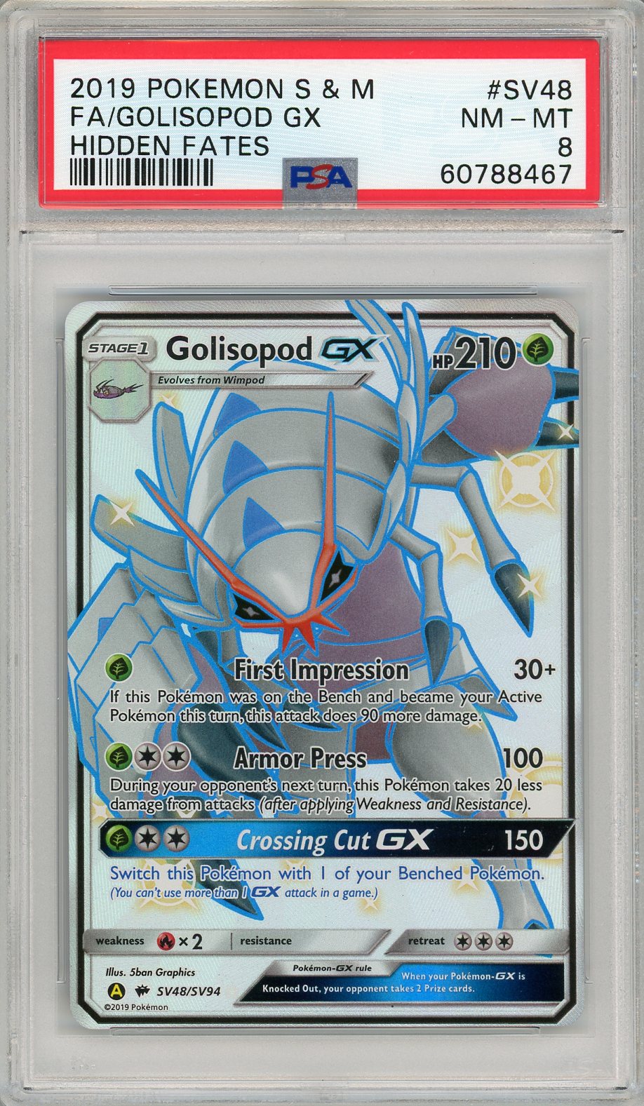 Golisopod GX (Full Art) SV48 - PSA 8 - S&M Hidden Fates 2019