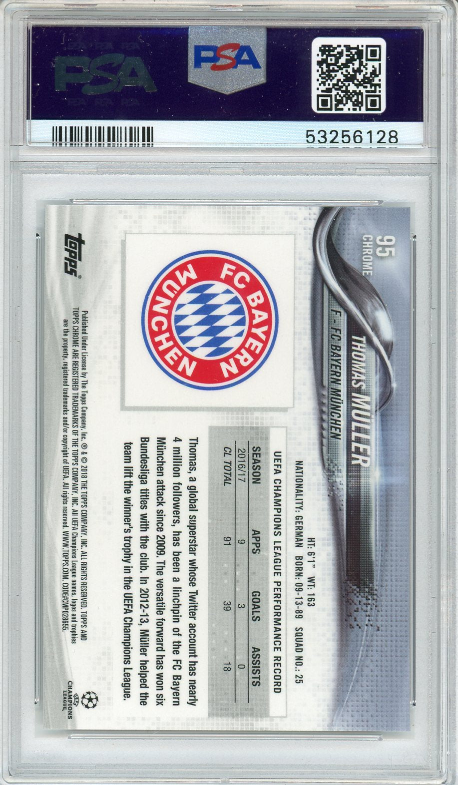 Thomas Muller PSA 10 - Topps Chrome Champions League 2017 - Base #95