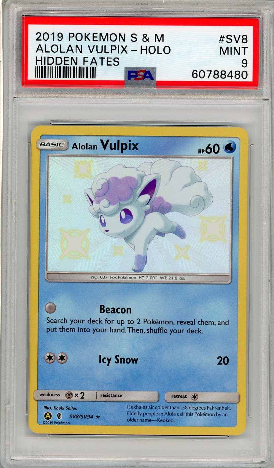 Alolan Vulpix Holo (Baby Shiny) SV8 - PSA 9 - S&M Hidden Fates 2019